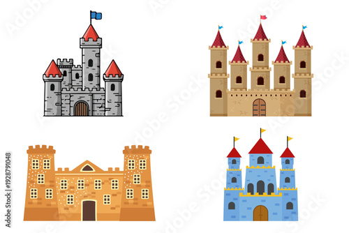 set castle building vector illustration icon