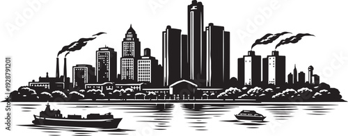 Detroit Skyline Silhouette, Vector Illustration, Isolated on White Background