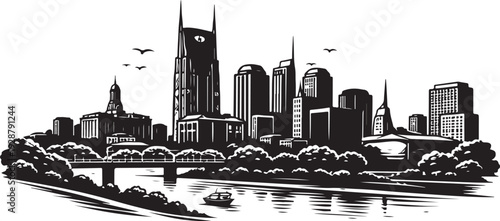 Nashville Skyline Silhouette, Vector Illustration, Isolated on White Background