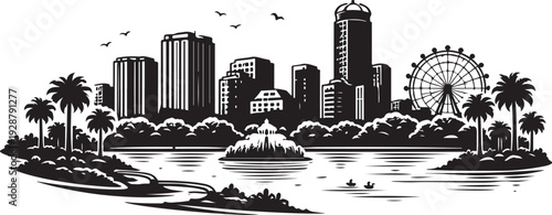 Orlando Skyline Silhouette, Vector Illustration, Isolated on White Background