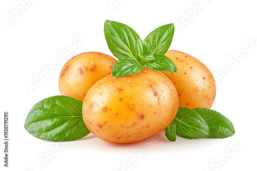 Wallpaper Mural Fresh Potatoes with Basil Leaves. Torontodigital.ca