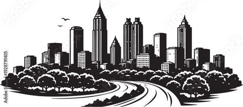 Atlanta Skyline Silhouette, Vector Illustration, Isolated on White Background