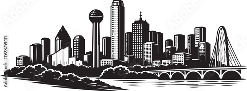 Dallas Skyline Silhouette, Vector Illustration, Isolated on White Background