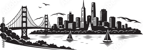 San Francisco Skyline Silhouette, Vector Illustration, Isolated on White Background