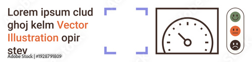User experience, performance tracking, decision-making, satisfaction analysis, data visualization, feedback design. Speedometer gauge with three feedback icons. User experience and performance
