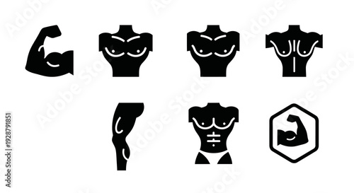 Muscle And Bodybuilding Icon Set With Biceps Abs And Torso