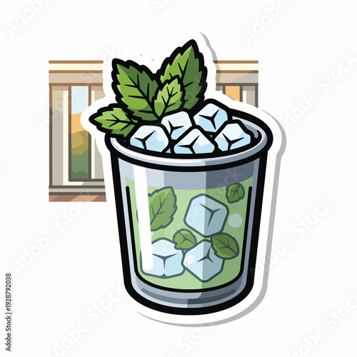 A cartoon glass of minty green drink