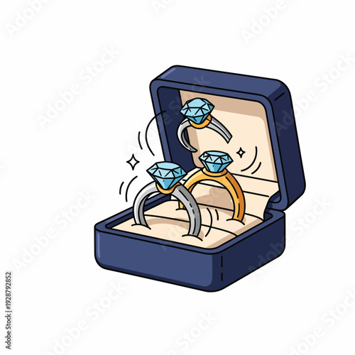 A blue jewelry box with three diamond rings