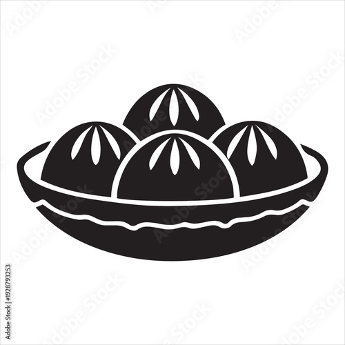Classic Asian dumplings served in a bowl culinary symbol monochrome icon