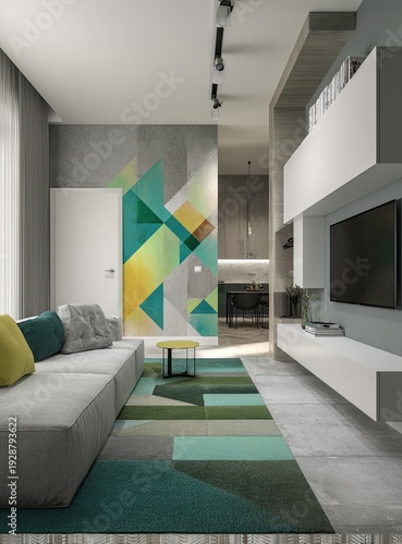 Modern Living Room with Geometric Wall Art
