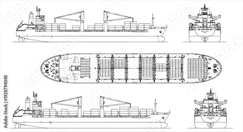 Cargo Ship Blueprint – Marine Vessel Engineering CAD Technical Drawing