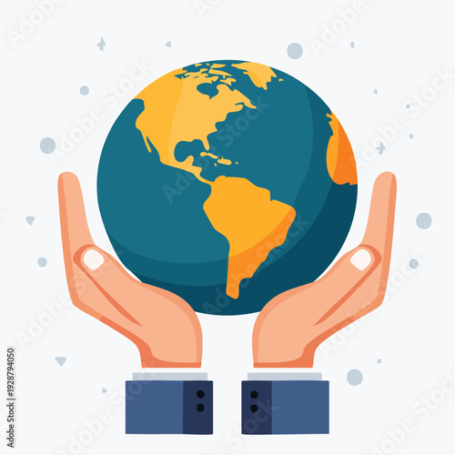 Human hands holding and protecting the planet Earth vector illustration.
