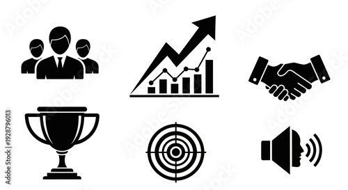 Business success growth and professional achievement icons collection