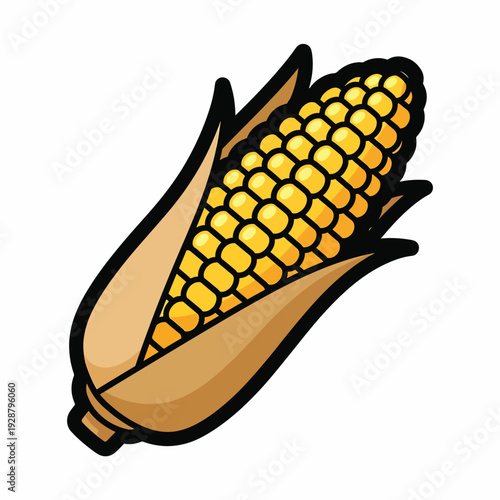 A cartoon-style illustration of an ear of corn