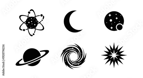 Black And White Astronomy Icon Set For Space Science Design