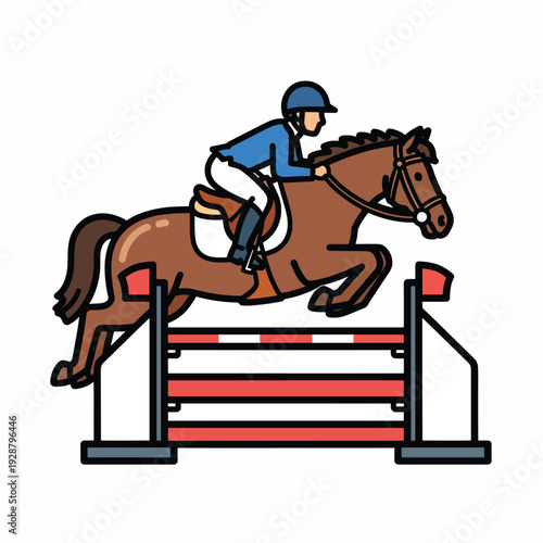 A horse and rider jumping a hurdle