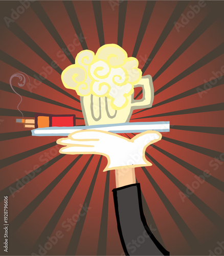 consumo cuidado. mesero llevando productos prohibidos