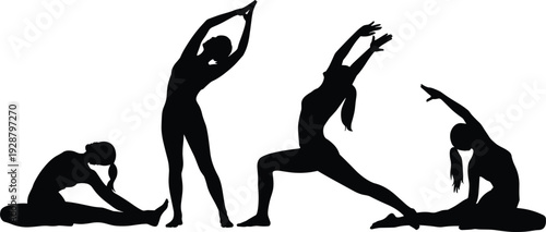 Silhouette Women Performing Yoga Poses on White Background woman female