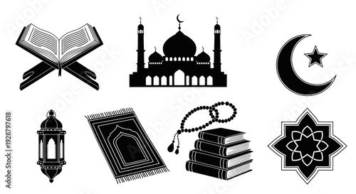 Islamic Religious Symbols with Mosque Quran Prayer Rug and Beads