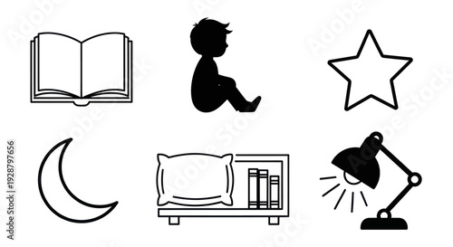 Bedtime Reading Routine with Boy Book Star and Night Icons