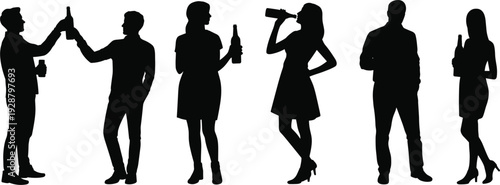 Silhouettes of Men and Women Holding and Drinking Bottles people woman