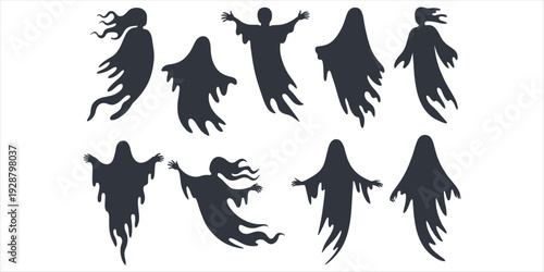 Spooky Silhouettes of Ghosts with Flowing Forms for Halloween vector illustration