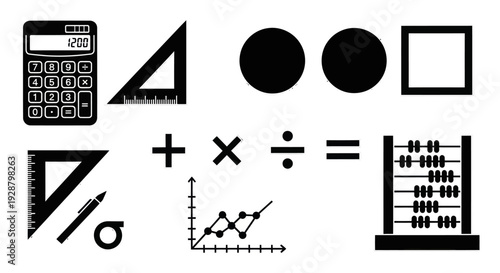 Mathematics and Geometry Education Tools Silhouette Icon Set Vector Design