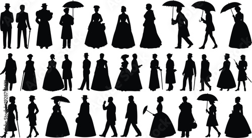 Victorian Era Silhouettes of Men and Women in Period Attire people