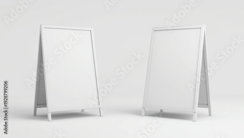 Pavement sign, blank sidewalk advertising stand isolated on white background. Vector realistic mockup of white sandwich board with metal frame, outdoor banner for menu, ad or announcement