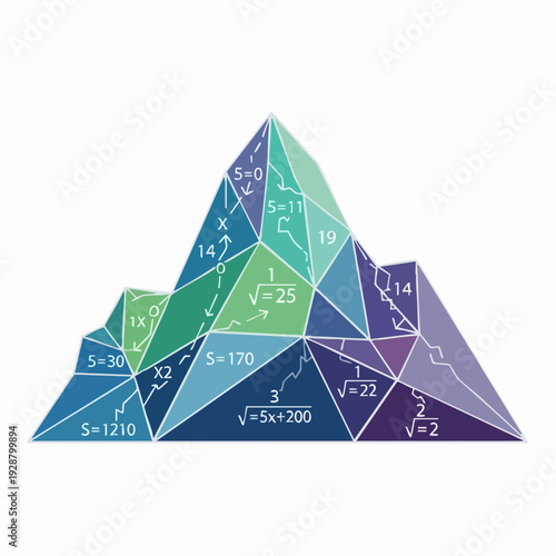 Geometric Mountain Made Of Colorful Triangles.