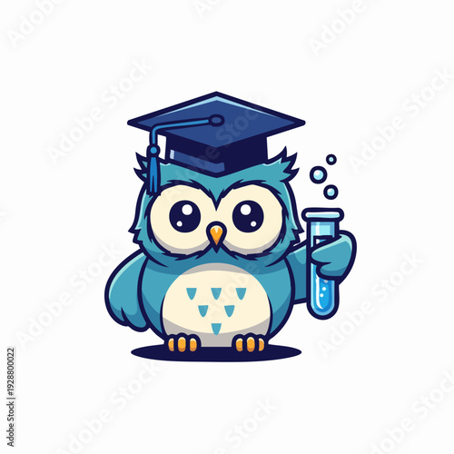 Graduation Owl with Beaker Illustration.
