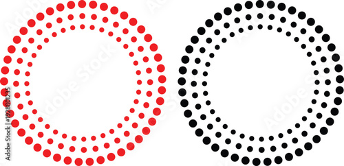 Halftone circular patterns in red and black