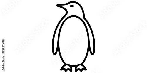 Simple black and white line drawing of a penguin standing upright on a white background.