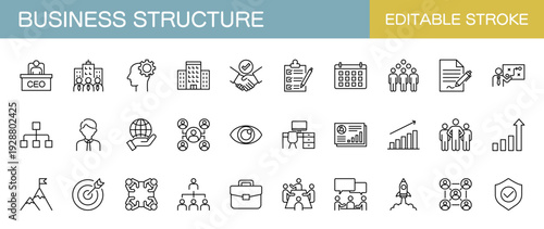 事業構造に関するラインアイコンセット（線幅変更可能）