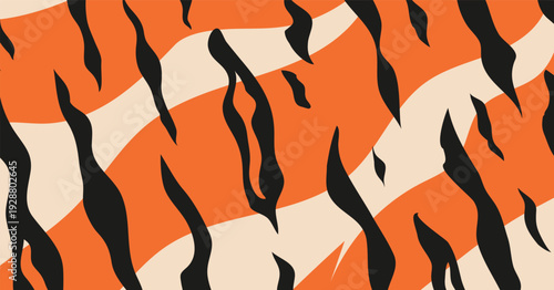Black stripes on orange and beige background, tiger pattern