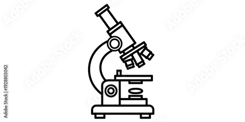 Minimalist Line Drawing of Laboratory Microscope Scientific Equipment