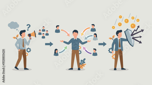 Professional Growth and Self-Development Concept Illustration Showing the Process of Asking for Feedback, Receiving Team Input, and Building Resilience for Business Success and Career Progress.