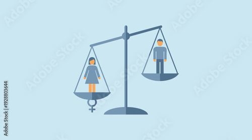 Social Inequality and Gender Imbalance Concept with Female and Male Figures on Scales of Justice, Representing Feminism, Human Rights, Discrimination, and the Struggle for Equality in Society.