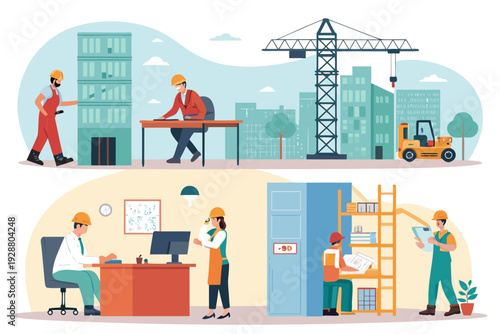 Showcasing Workers With Construction Offic Dynamic High-Quality Stock Image