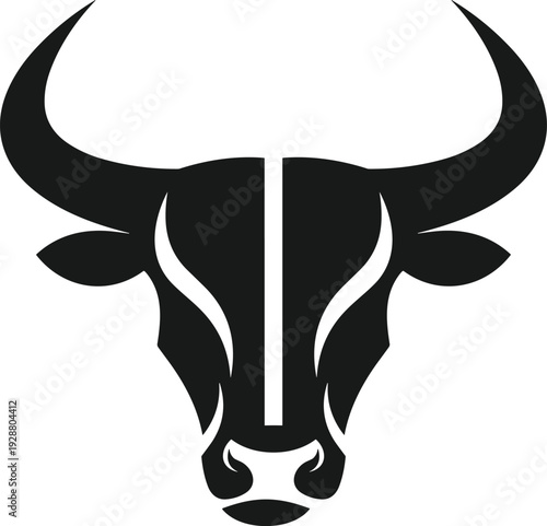 Vector illustration of stylized bull head silhouette with curved horns symbolizing strength, determination, culture, tradition, and education