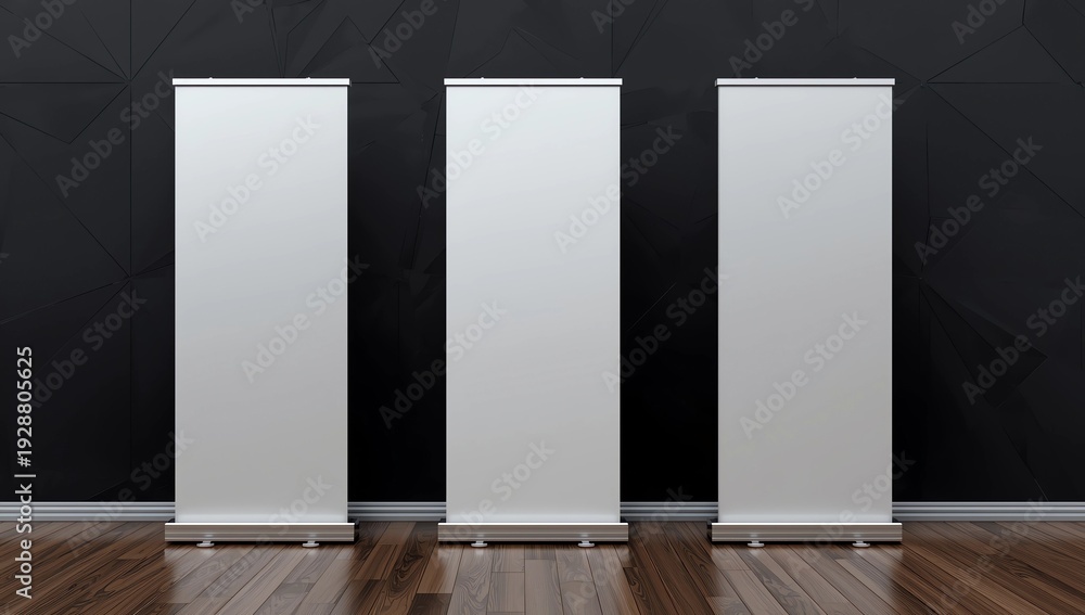 Fototapeta premium three blank rollup mockups for banding. 3d render illustration