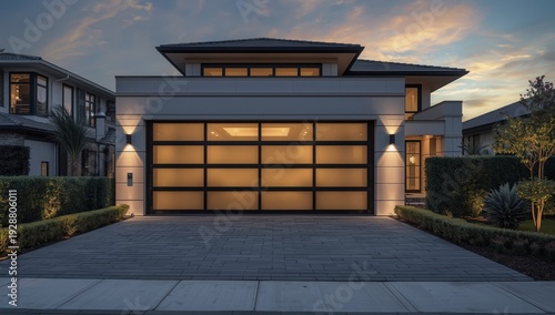 high-end contemporary garage door in upscale home