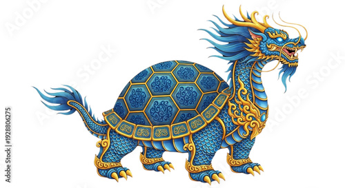 Mythical Blue Dragon Turtle Mascot for Asian Culture, Fantasy, and Gaming Projects, Inspiring Power and Wisdom
