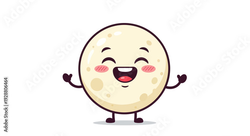 Cute and cheerful full moon cartoon character with a happy smiling face and blushing cheeks.