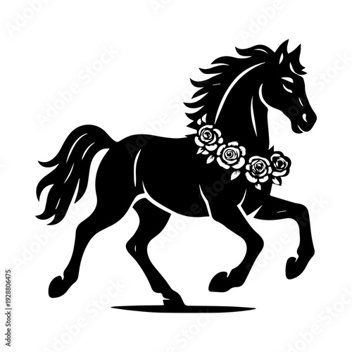 Horse with rose garland icon with transparent background equestrian celebration symbol
