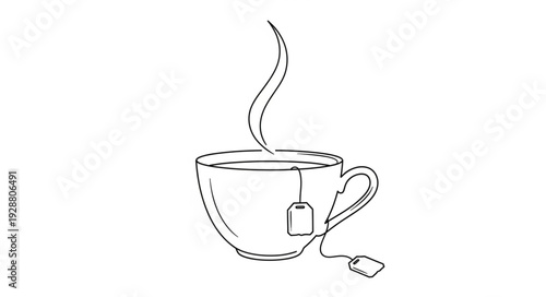 Steaming Cup of Tea with Tea Bag and Steam.