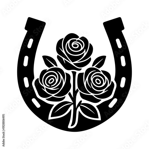 Horseshoe with roses icon with transparent background equestrian decorative symbol
