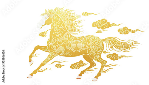 Golden Horse Galloping Through Clouds Symbolizing Success and Prosperity for Business and Celebrations
