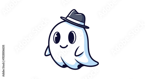 Cute cartoon ghost wearing a fedora hat