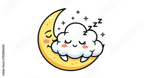 Cute Cartoon Moon and Cloud Sleeping Together
